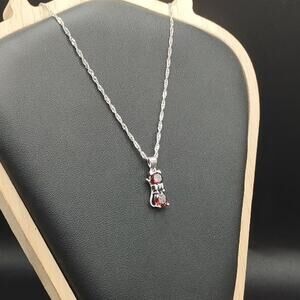925 Silver Necklace CZ Red Ruby Cat Jewelry Women's Valentine's Birthday Gift